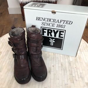 Frye Valerie Strappy Shearling Boot- Vintage Brown